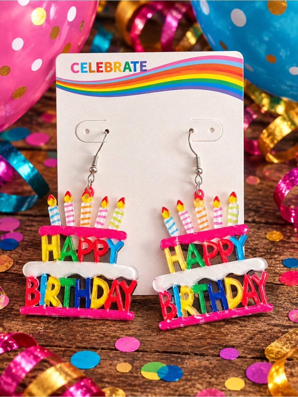 Celebrate Happy Birthday Colorful Cake Earrings - Multicolor
